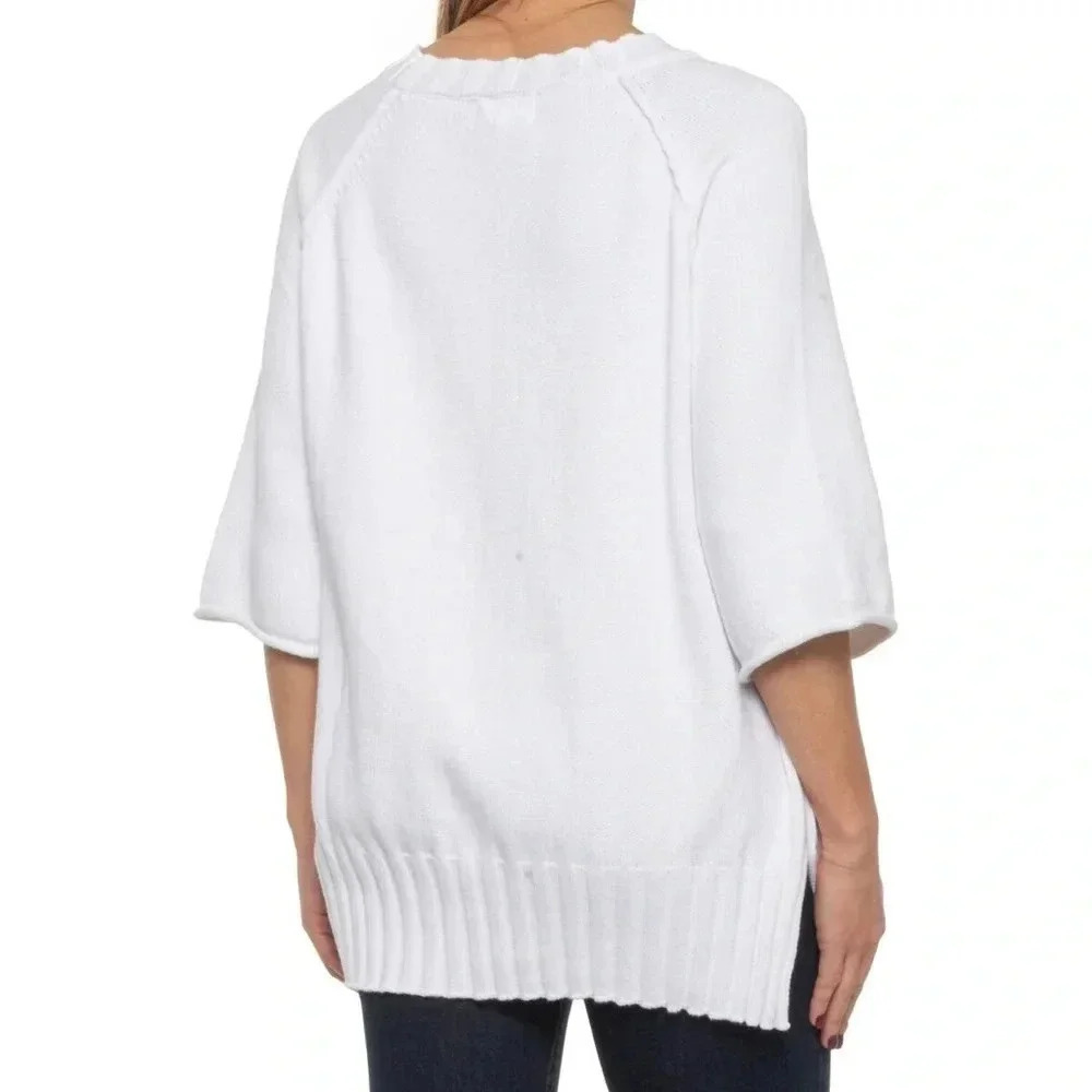 NEON BUDDHA Pure Knit White Brilliant 3/4 Sleeve Tunic SWEATER Womens XS NWT - Picture 2 of 8